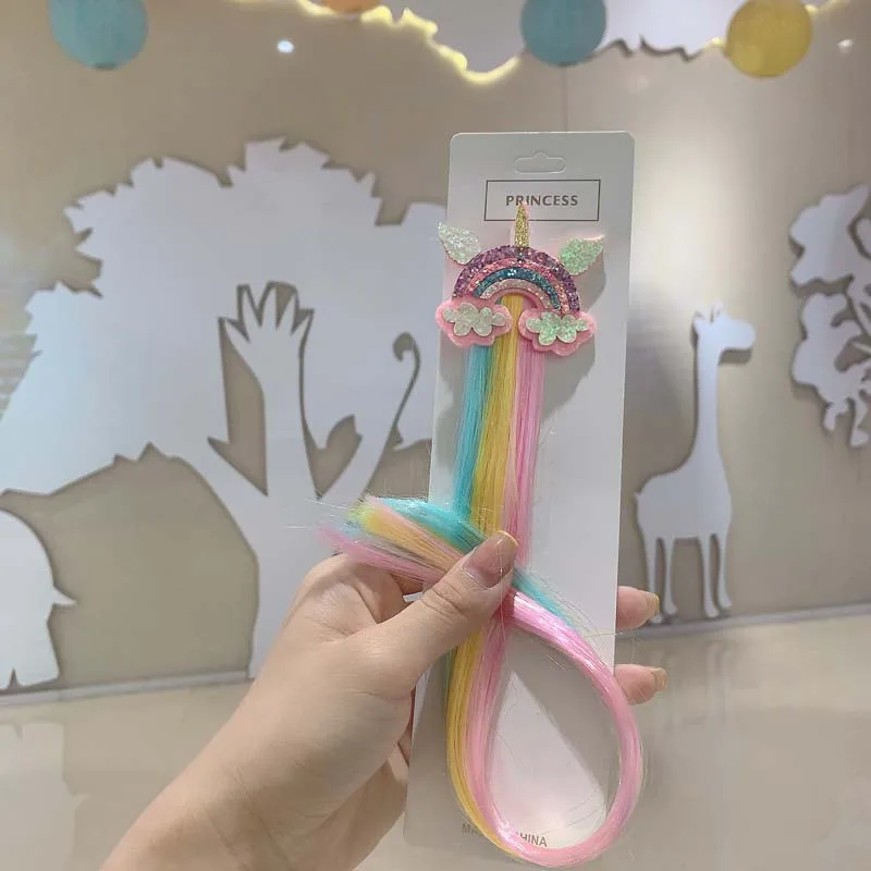 Einhorn Bunte Perücken Haarspange Kinder Geschenk Mädchen Einhorn Geburtstag Party Dekoration Gefälligkeiten Regenbogen Kopfbedeckung Zöpfe Zubehör – Detail 3