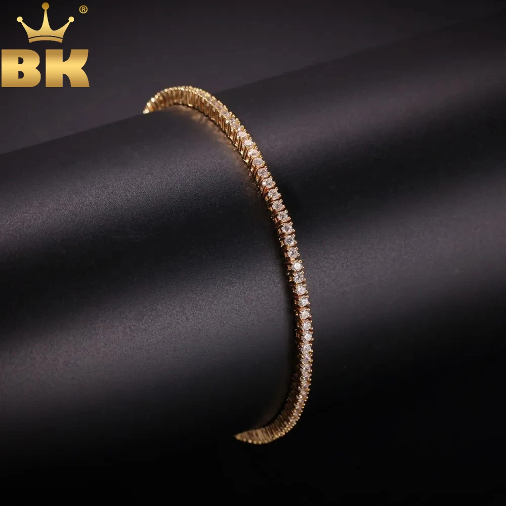 

TBTK Width 2mm Paved Shining Zircon Bracelet Necklace Round Cut Toggle-Clasps Beautiful Copper Material Rock Man Hiphop Jewelry