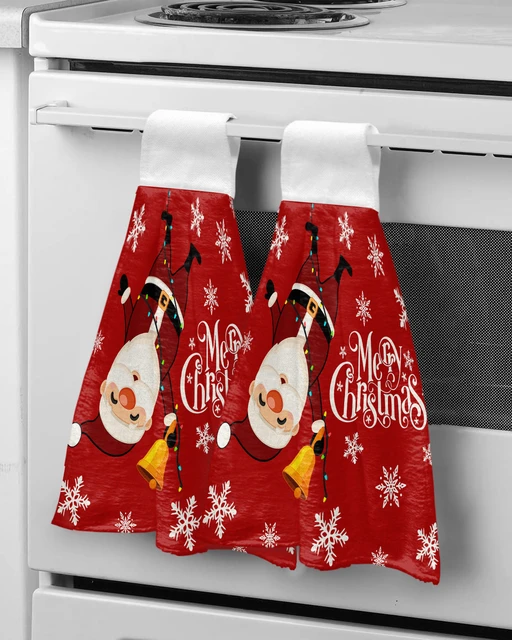 Christmas Santa Claus With Snowflake Red Hand Towel Absorbent