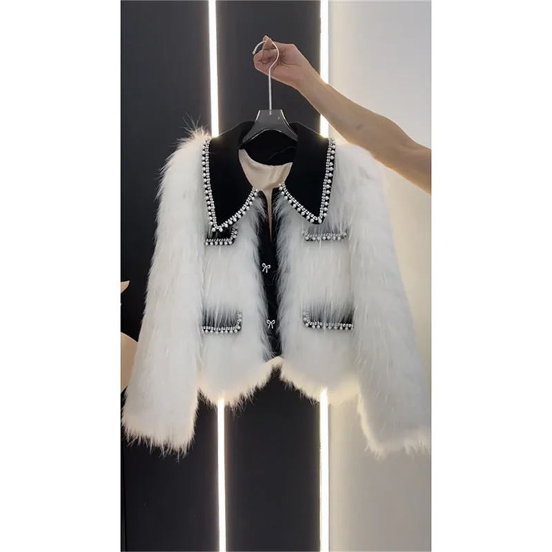 

High end Heavy Industry Nail Bead Imitation Fox Fur Grass Coat for Women's Autumn and Winter 2024 New Unique Warm Top Jackets