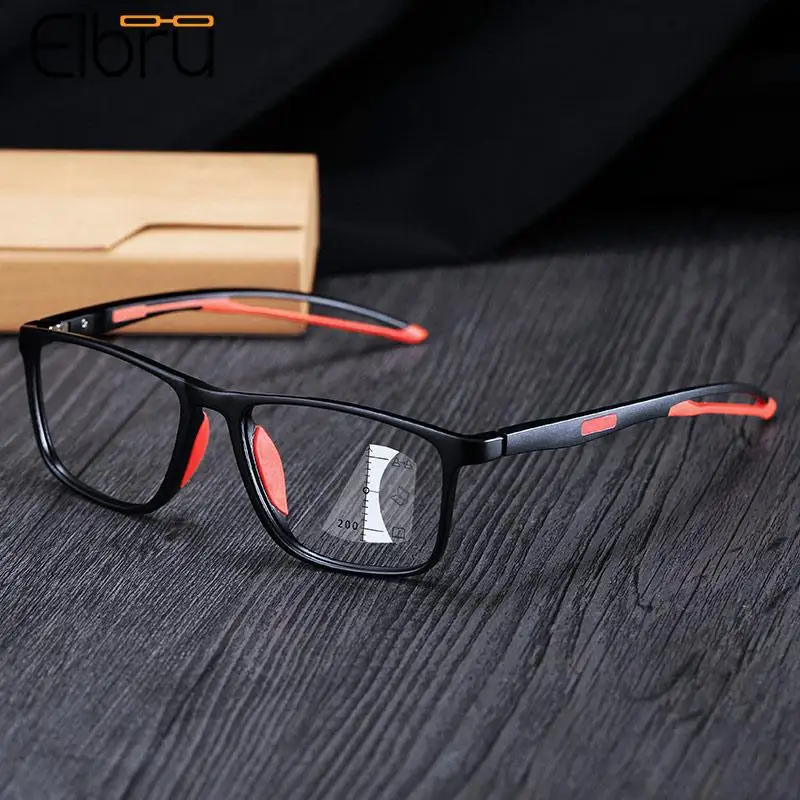 

Elbru Fashion TR90 Silicone Frame Multifocal Reading Sports Glasses Anti Blue Light Men Women Ultra-Light Presbyopic Eyewear 0+4