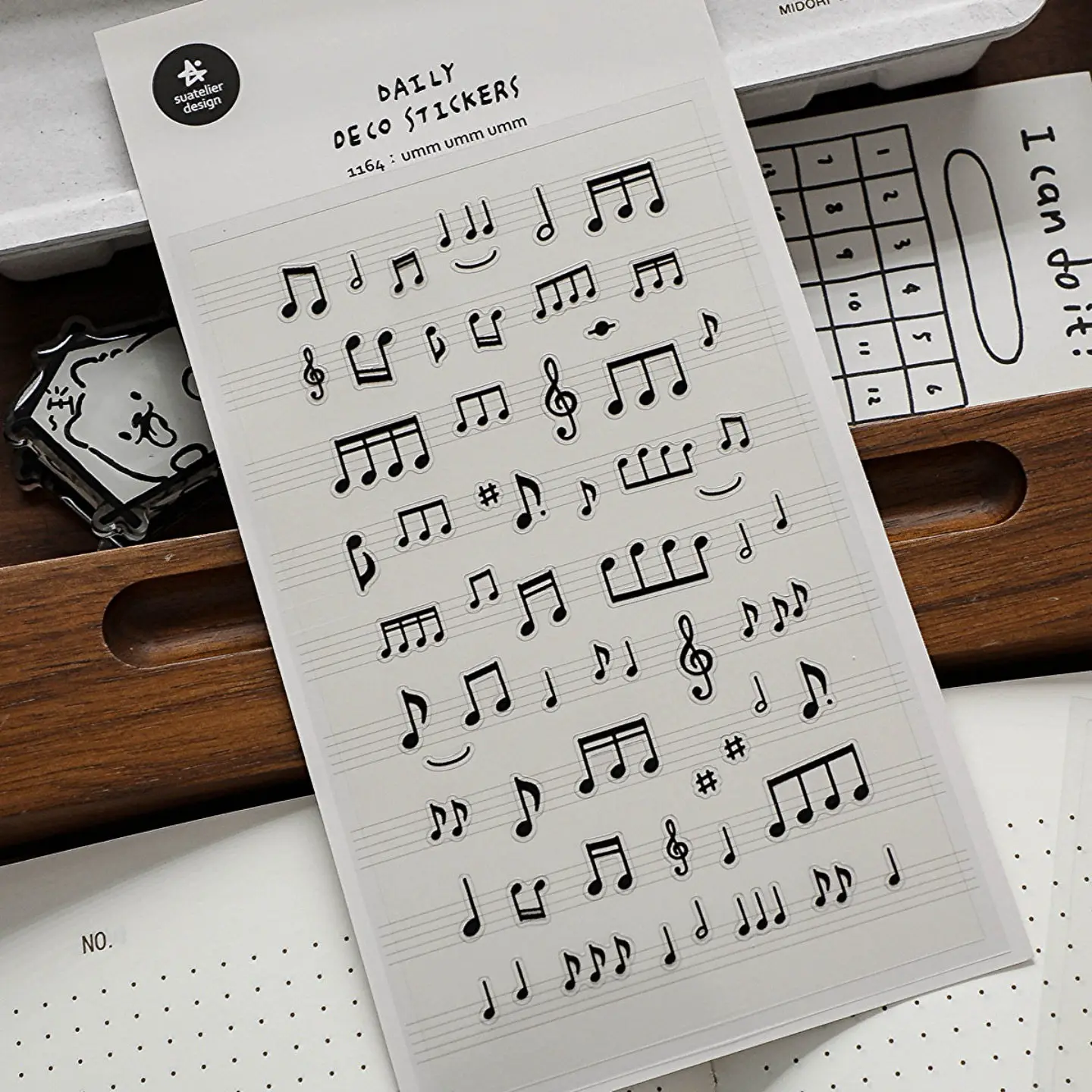 한국어 수입 Suatelier 검은 음표 PVC 스티커스크랩북 장식 문구 DIY 스티커 학교 사무용품 1164
