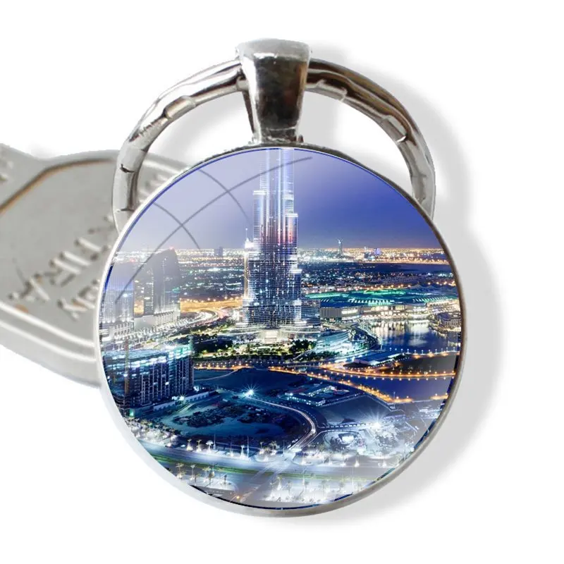 Dubai Burj Khalifa Tower Building Keychain Handmade Glass Cabochon - Main Image