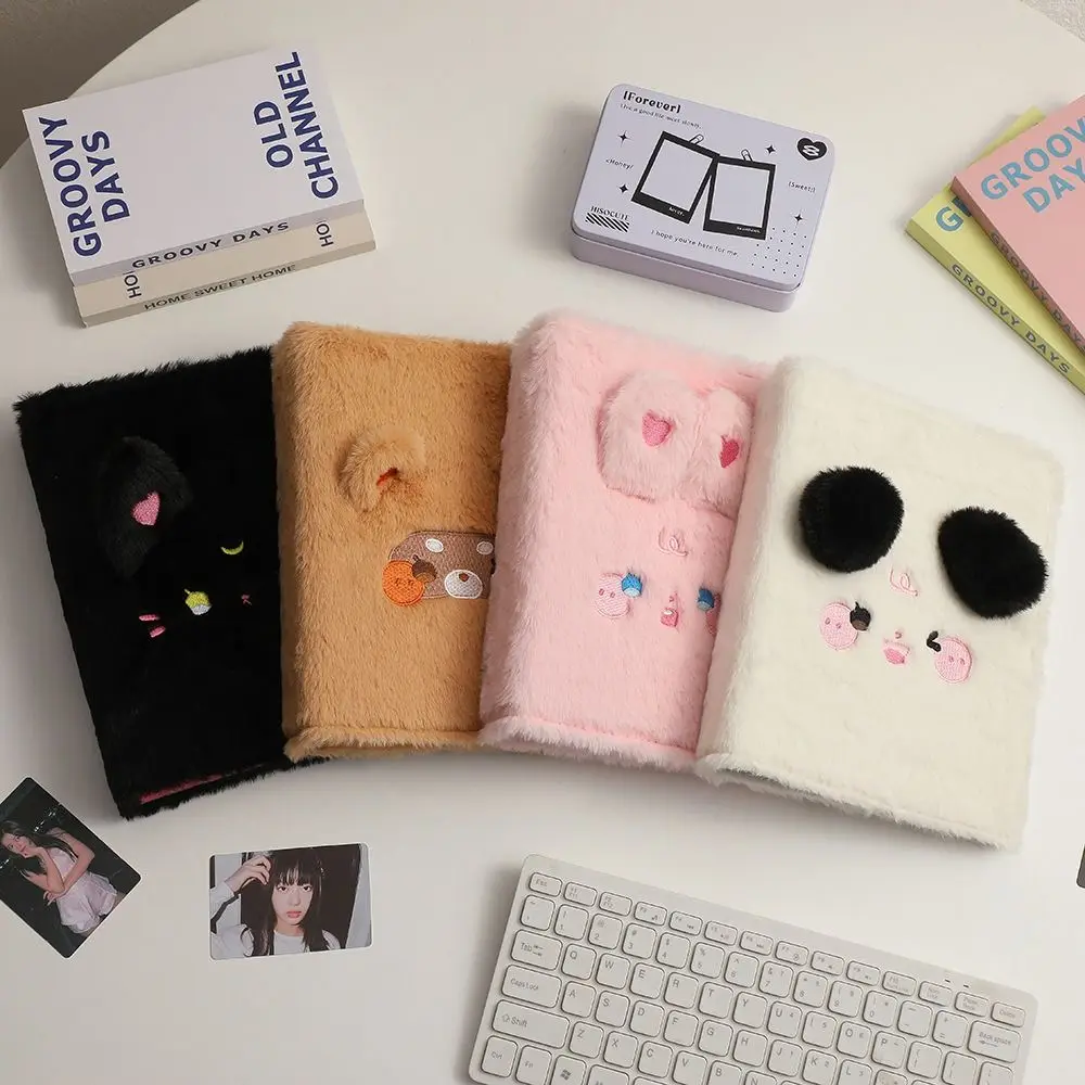 포토카드 거치대 고양이 곰 카드 앨범 커버, 느슨한 잎 카드 앨범 플러시 바인더 커버, 내부 페이지 리필, 6 홀