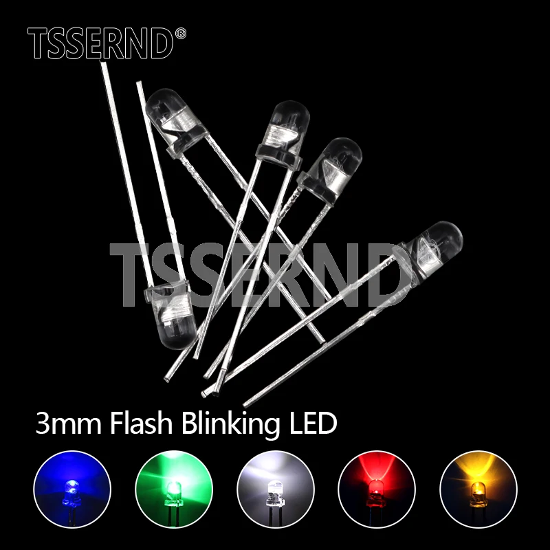 50 Pz 3Mm Bianco Verde Rosso Blu Giallo Diodo Emettitore Di Luce Automatico Lampeggiante Led Flash Control Lampeggiante 3Mm Led Diodo 1.5Hz