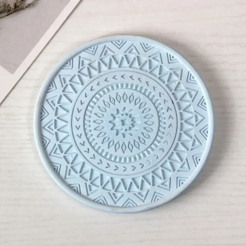 Circular Pattern Cup Cushion Silicone Mold Datura Pattern Flower Pot Base Gypsum Concrete Mold Mug Coaster Resin Silicone silicone mold