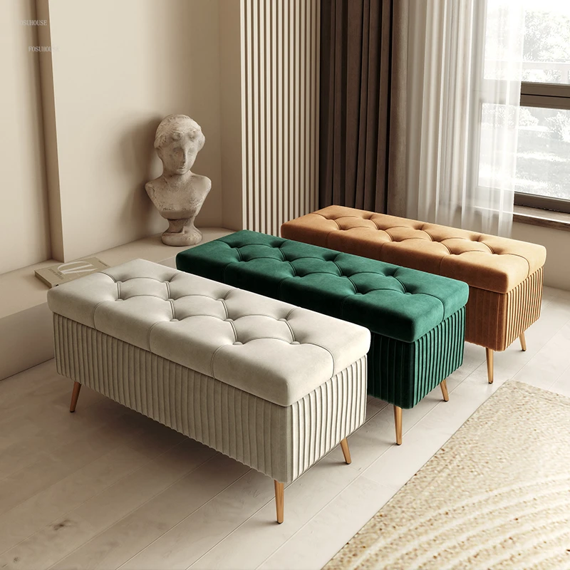 Luxury Stool INS Lamb wool foot Stool Bedroom Pouf Nordic shoe changing  Ottoman creative design living room floor Sofa Bench