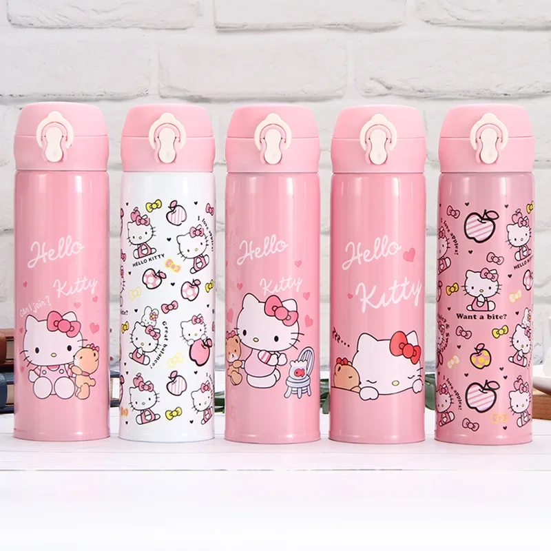 

350/500ml Hello Kitty For Child Insulated Water Bottle Hot Kawaii Water Thermos Pink Cartoon Stainless Steel Thermal Bottle Gift