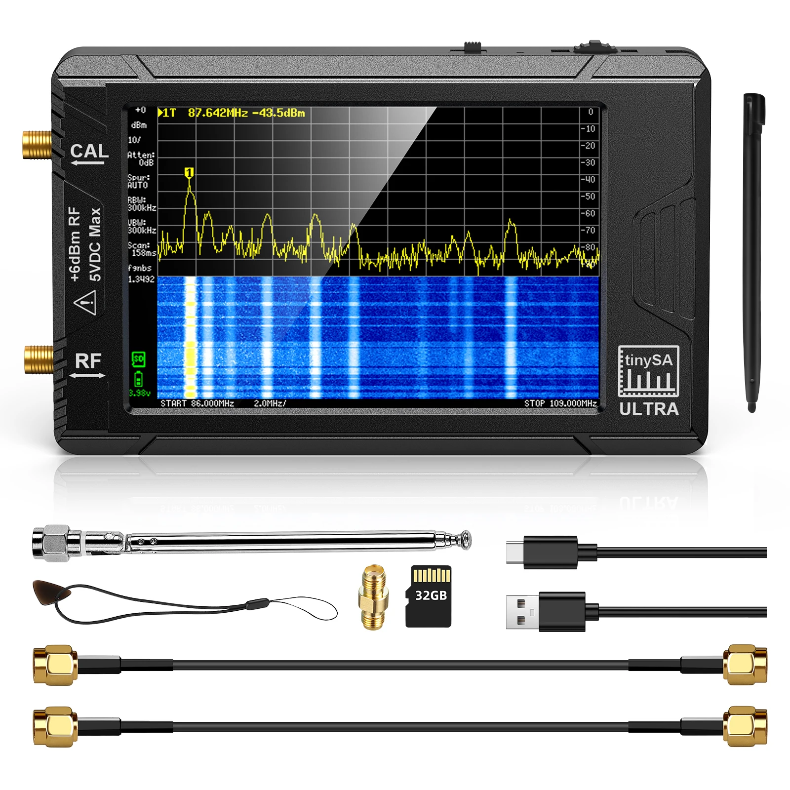 PORTXVNSA 4 Inch IPS LCD SA5 Multi-function Handheld Spectrum Analyzer 100k-5.3GHz Signal Generator