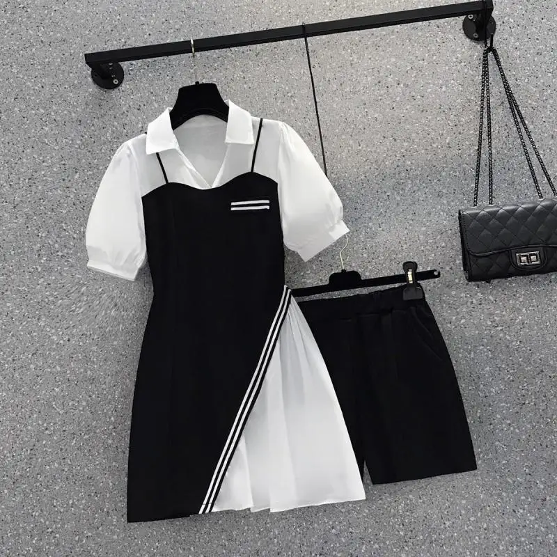 Women's Clothing Outfits 2023 Summer New Arrival Slimming Fashion Reducing Age Patchwork Shirt Shorts Two-piece Suit Trend