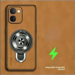 Magsafe Shockproof Sheepskin Leather Phone Case with Wireless Charging Magnetic Holder for VIVO IQOO Z11 (Brown)
