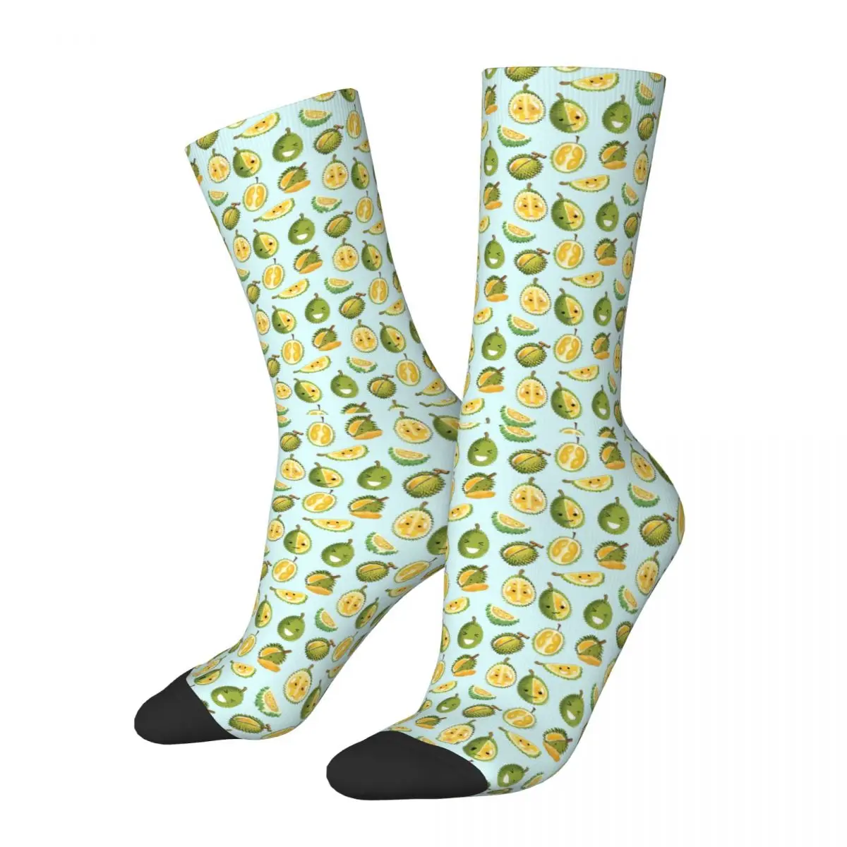 Divertente Happy Sock For Men Durian Set Vintage Fruits Food Quality Pattern Stampato Crew Sock Regalo Casual