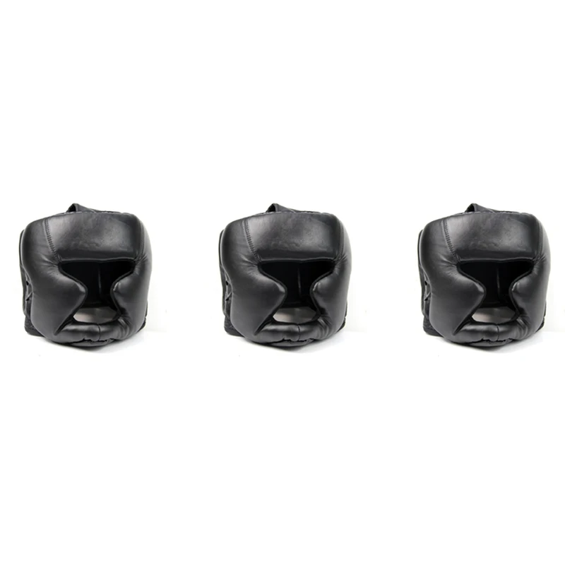 

3X Black Good Headgear Head Guard Training Helmet Kick Boxing Protection Gear