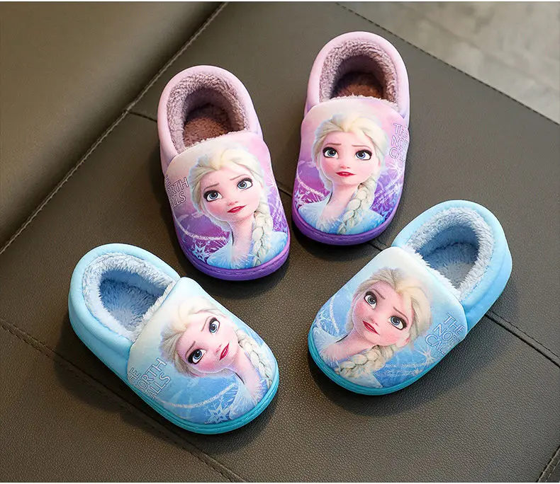 Disney Frozen Elsa Slippers - Girls Warm Cotton Flats Shoes Size 24-40