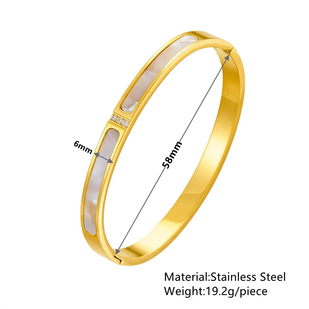 Htpwe Stainless Steel Rectangular Shell Inlaid Zirconium Bracelet Women 18kGold Couple Holiday Gift Bracelet Party Daily Jewelry bangle bracelet stainless steel bracelet zircon bracelet zirconia bangle