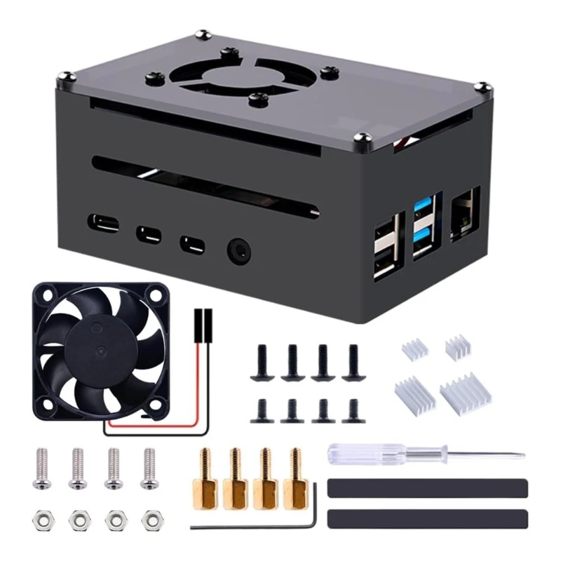 

for RaspberryPi4 4B Heat Dissipation Metal Case Enclosure with Cooling Fan LX9A