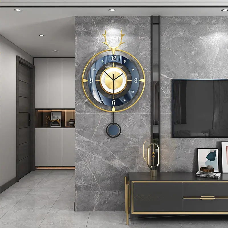 Metal Deer Head Luxury Round Large Pendulum Wall Clocks 2 Metal Deer Head Luxury Round Large Pendulum Wall Clocks 2