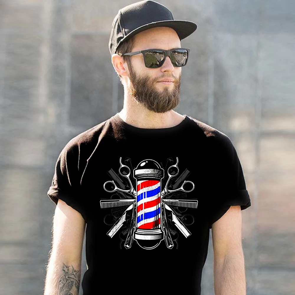 2019 New Summer Cool Tee Shirt Barbers Pole Scissor Hair Clippers Comb T Shirt - Barber Tee Cotton T-shirt