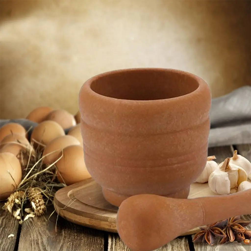 Mortar and Pestle Set Guacamole Bowl - Natural Stone Grinder for Spices,
