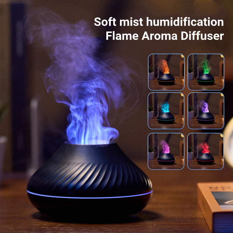 Diffusore di oli essenziali, diffusore per aromaterapia a fiamma di vulcano, con luce LED a 6 colori, timer e spegnimento automatico, umidificatore a nebbia fredda a ultrasuoni per casa, ufficio