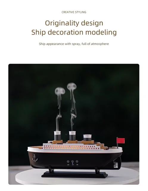 Titanic Ship Model Air Humidifier 250ml Electric Essential Oil Diffuser with Jellyfish Smoke Ring Aroma Decorative Spray Home 5
