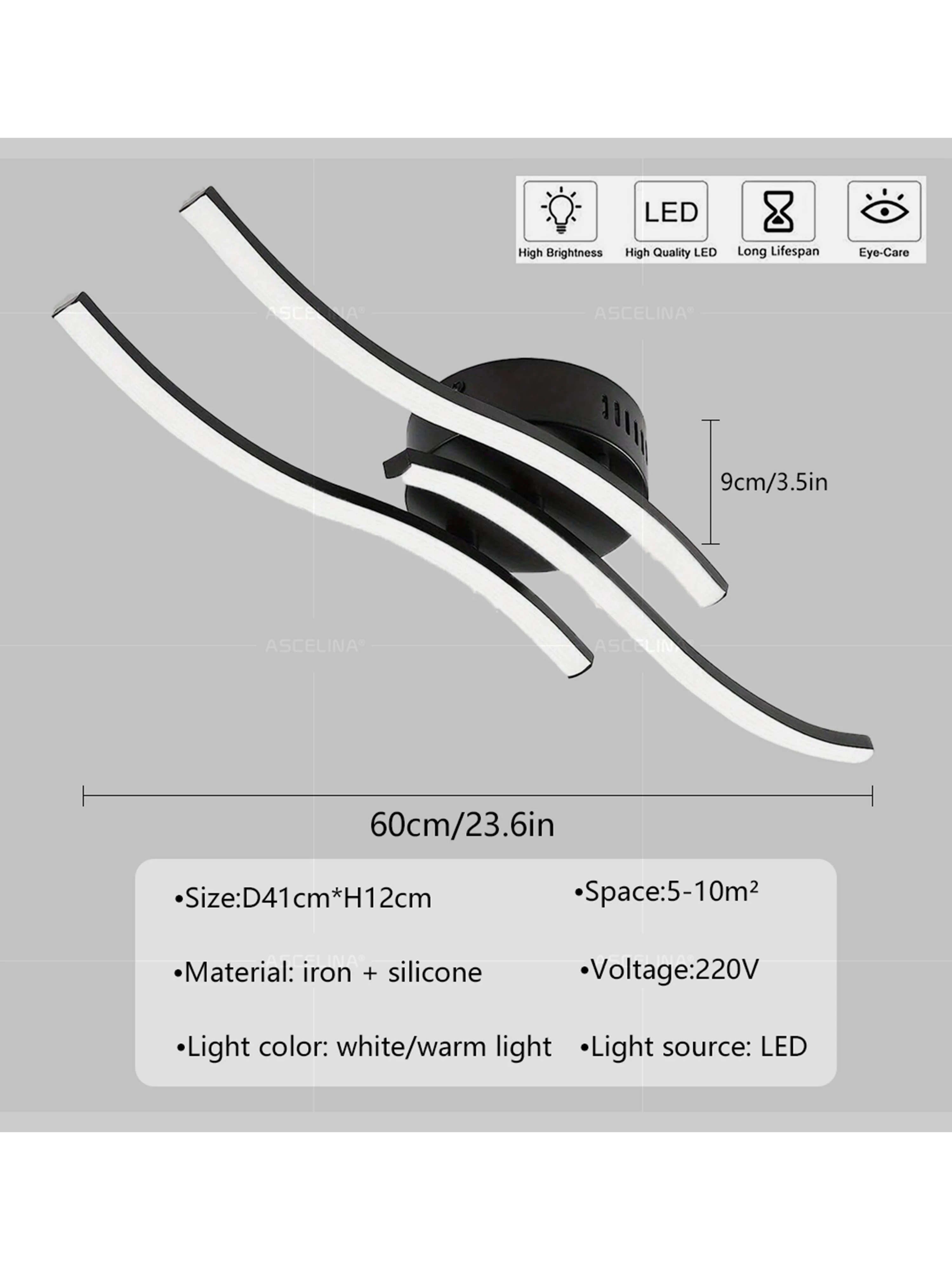 Description Picture 2 of itemModern LED Ceiling Light Creative Cross Wave Line Lamp For Restaurant Living Room Bedroom Entrance Hallway Illumination Fixtures