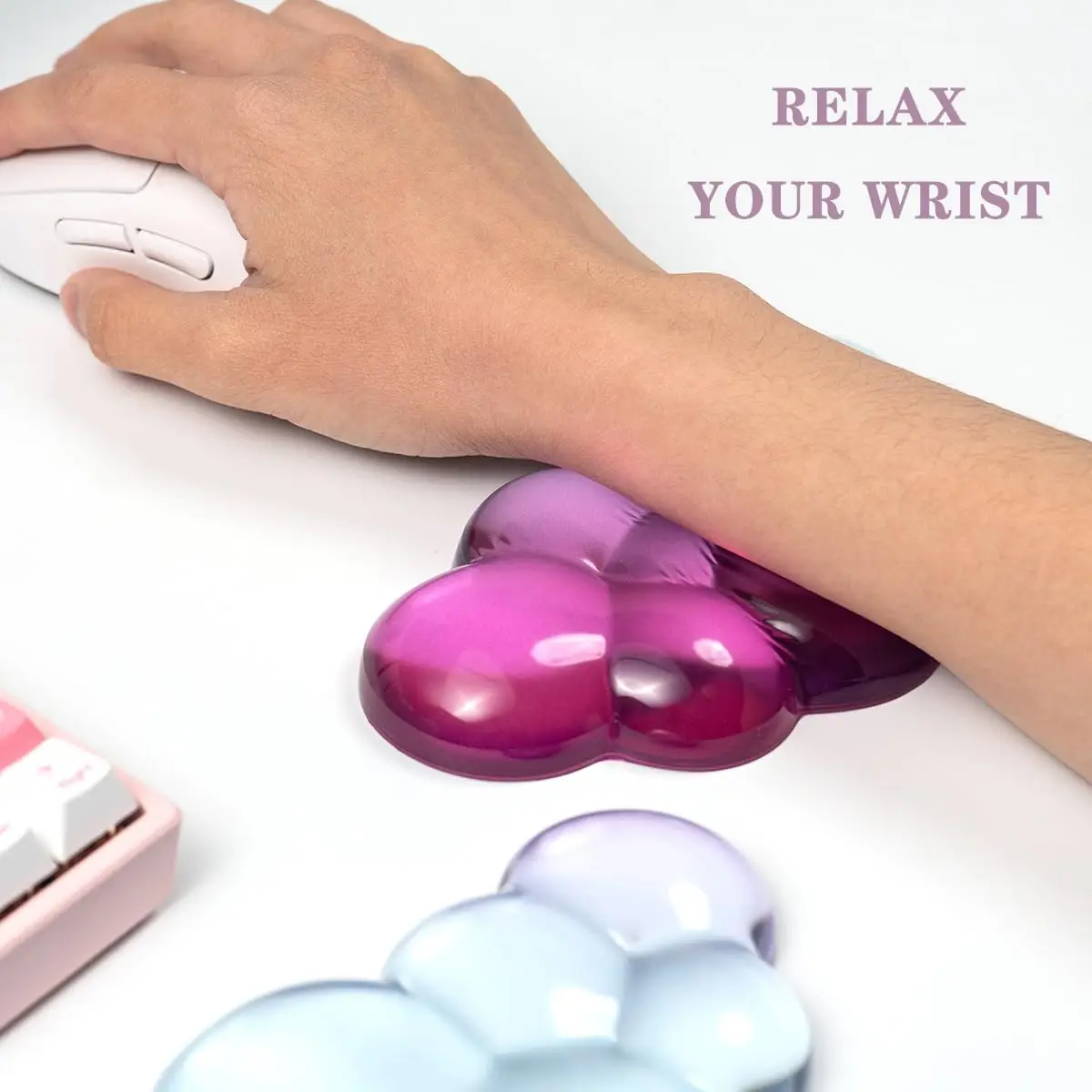 Ergonomic Cloud Silicone Gel Keyboard and Mouse Wrist Rest Set Clear Wrist Rest for Keyboard 60%/68%/75%
