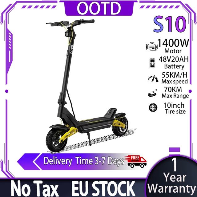 Trottinette électrique OOTD S10, moteur 1400W, batterie lithium 48V 20AH, vitesse maximale ​ ​ Trottinette électrique pour adultes, autonomie 70 km, vitesse 55 km/h, pneus de 10 pouces, pour les trajets en ville, planche à roulettes électrique 1