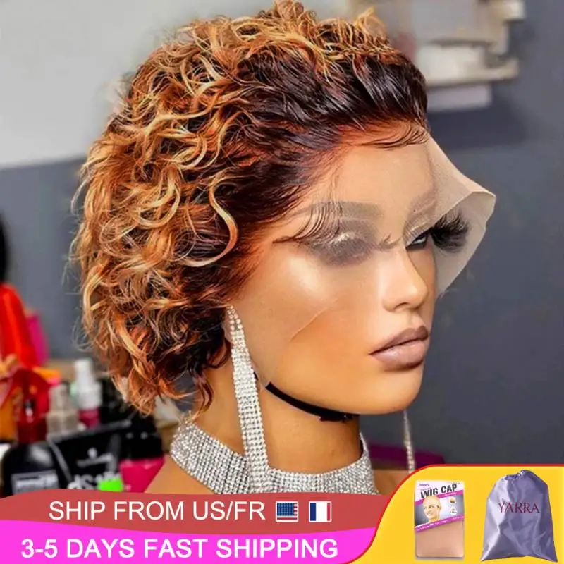 Pixie Cut Wig Human Hair 13x1 Lace Frontal Wigs Human Hair Short Bob Wigs For Black Women Short Ombre Wig