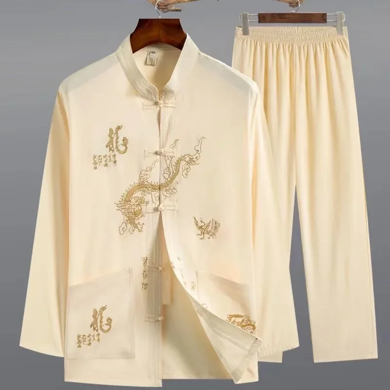 Tai Chi Clothing Men Women Traditional Chinese Kung Fu Costume Set Classic Vintage Middle-aged Elderly Fathers Tang Suit Dragon tai chi clothing chinese traditional costume