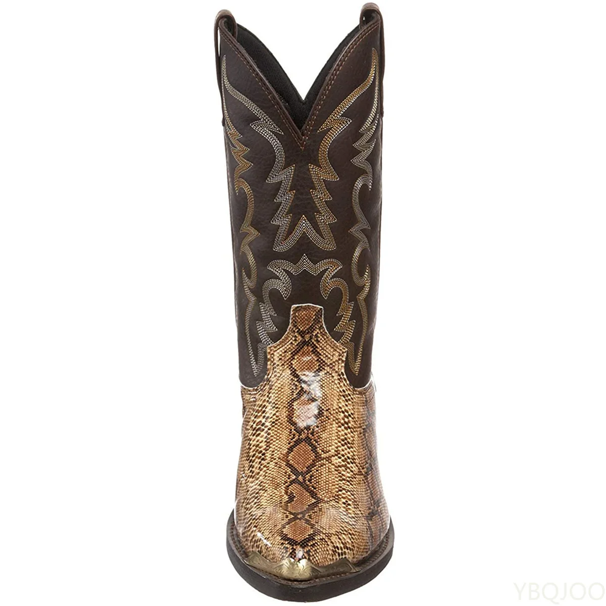 Autumn Winter New Men Boots High Heel Iron Head Embroidered Serpentine Western Cowboy Boots Men Pointed Toe Slip-On