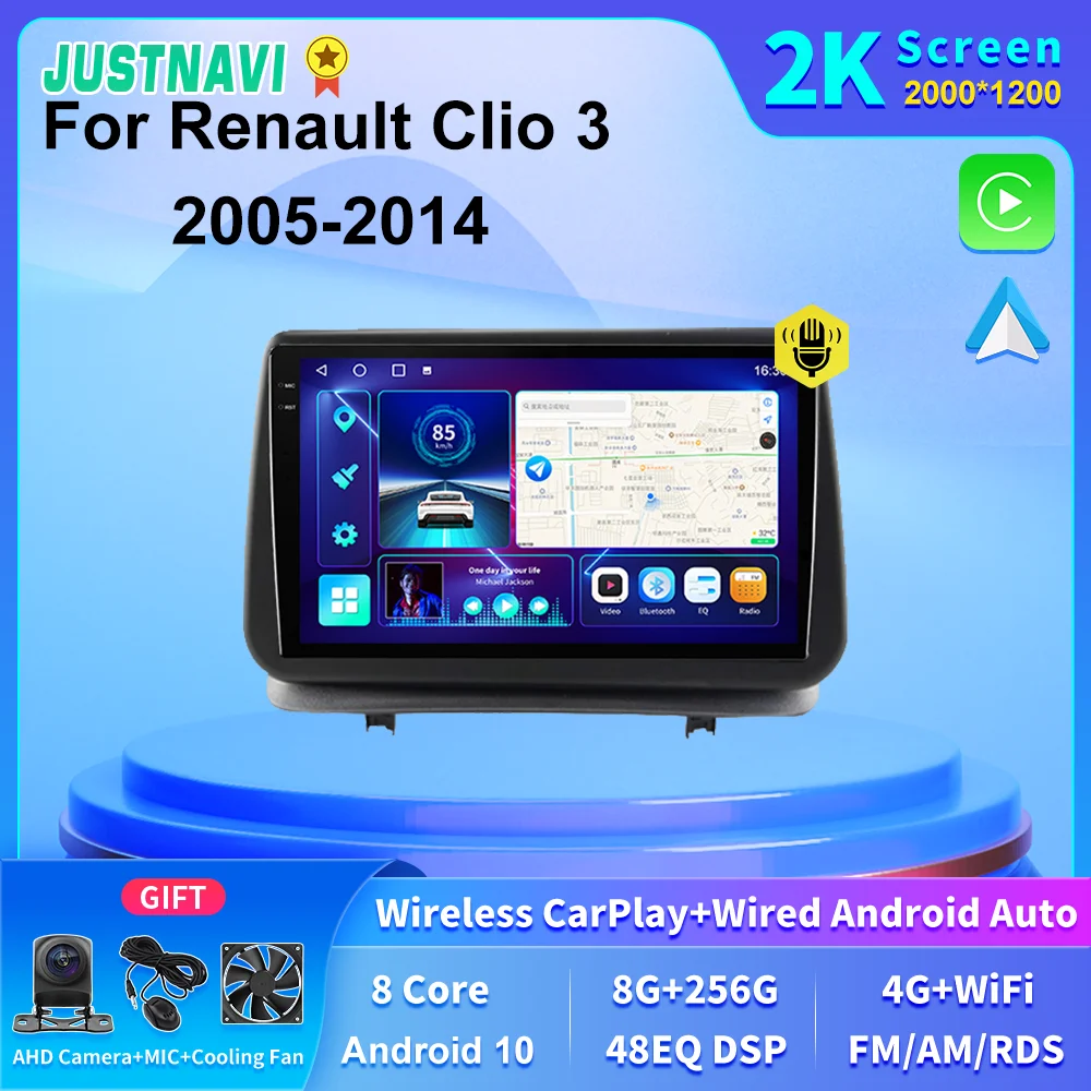Justnavi 2K Schermo 8 + 256Gb Android Autoradio Car Multimedia Radio Navigazione Gps Per Renault Clio 3 Clio 3 2005-2014 Unità Principale