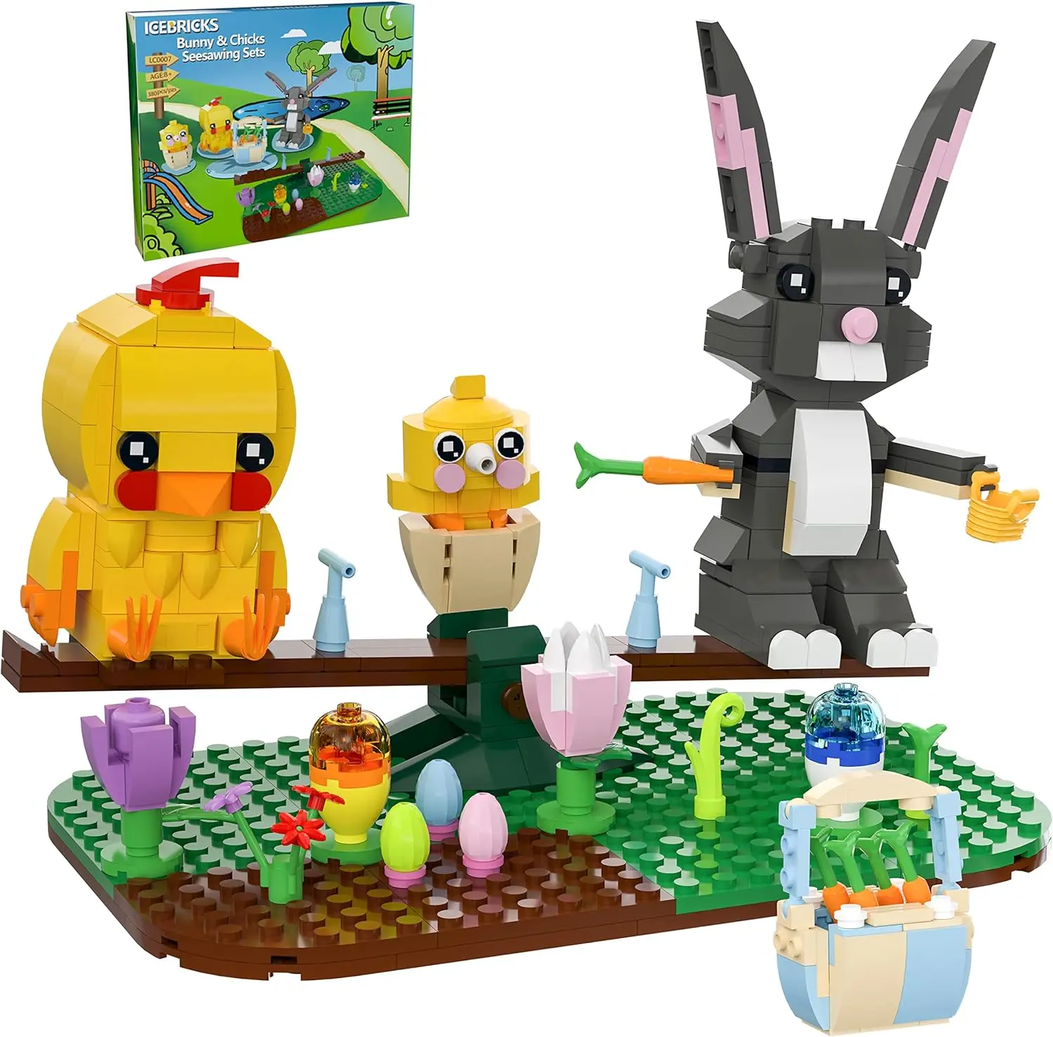 

Bunny and Chicks Building Sets,Chick Egg, Lawn, Flowers, Colored Eggs, Birthday Idea Gifts for Friend Boys Girls Age 8+ (380Pcs)