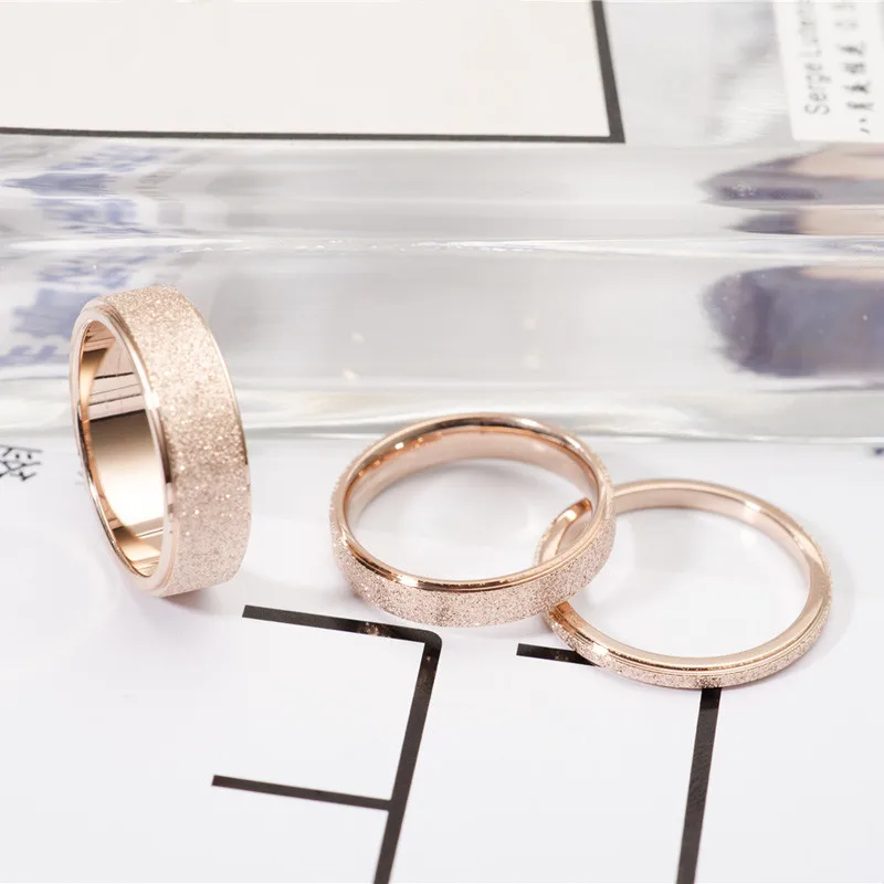 Rose Gold Color Frosted Finger Ring for Woman Man Wedding Jewelry 316L Stainless Steel Top Quality Never Fade