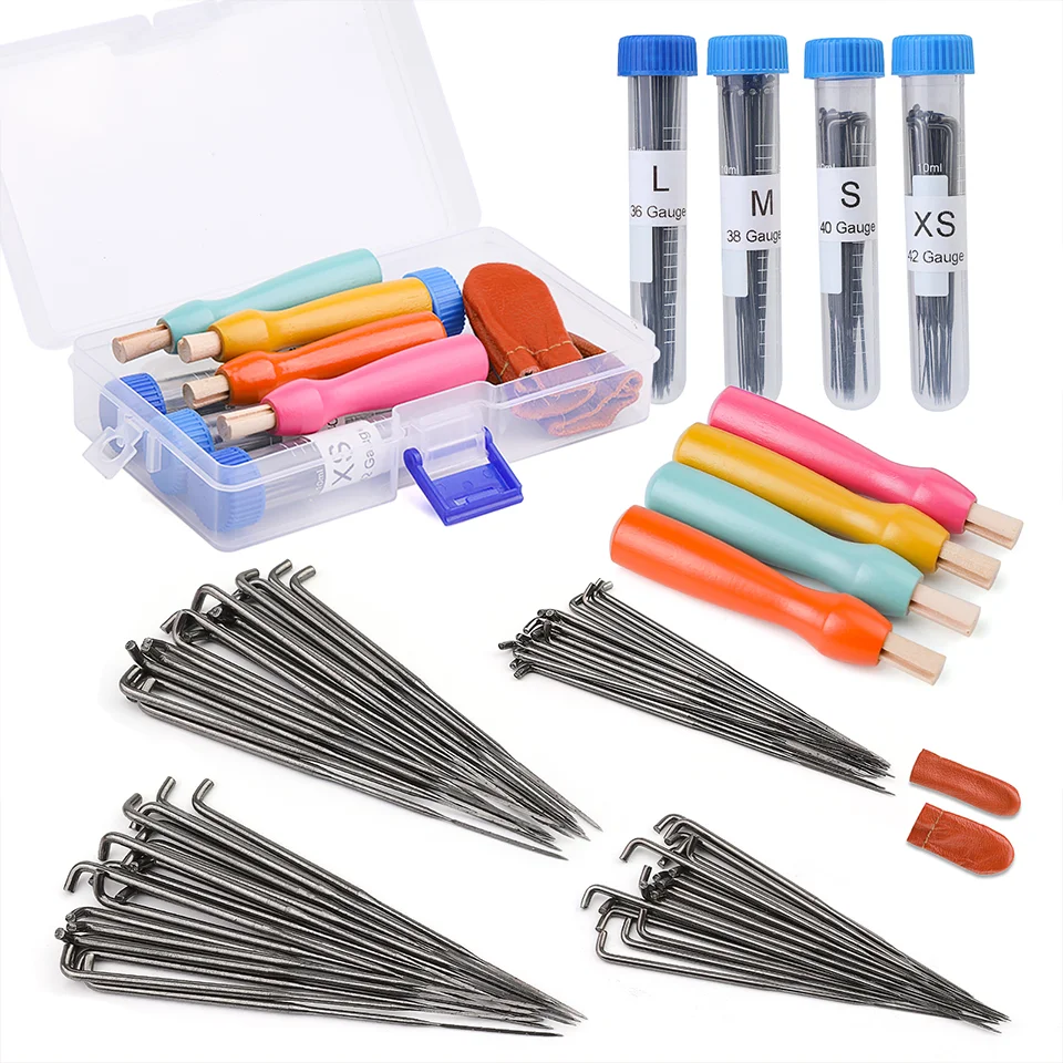 Wooden handle needle felting tools kit with 3/4 sizes wool felting needles finger cot supplies set for beginners needle felting kit wool felting kit needle felting painting kit