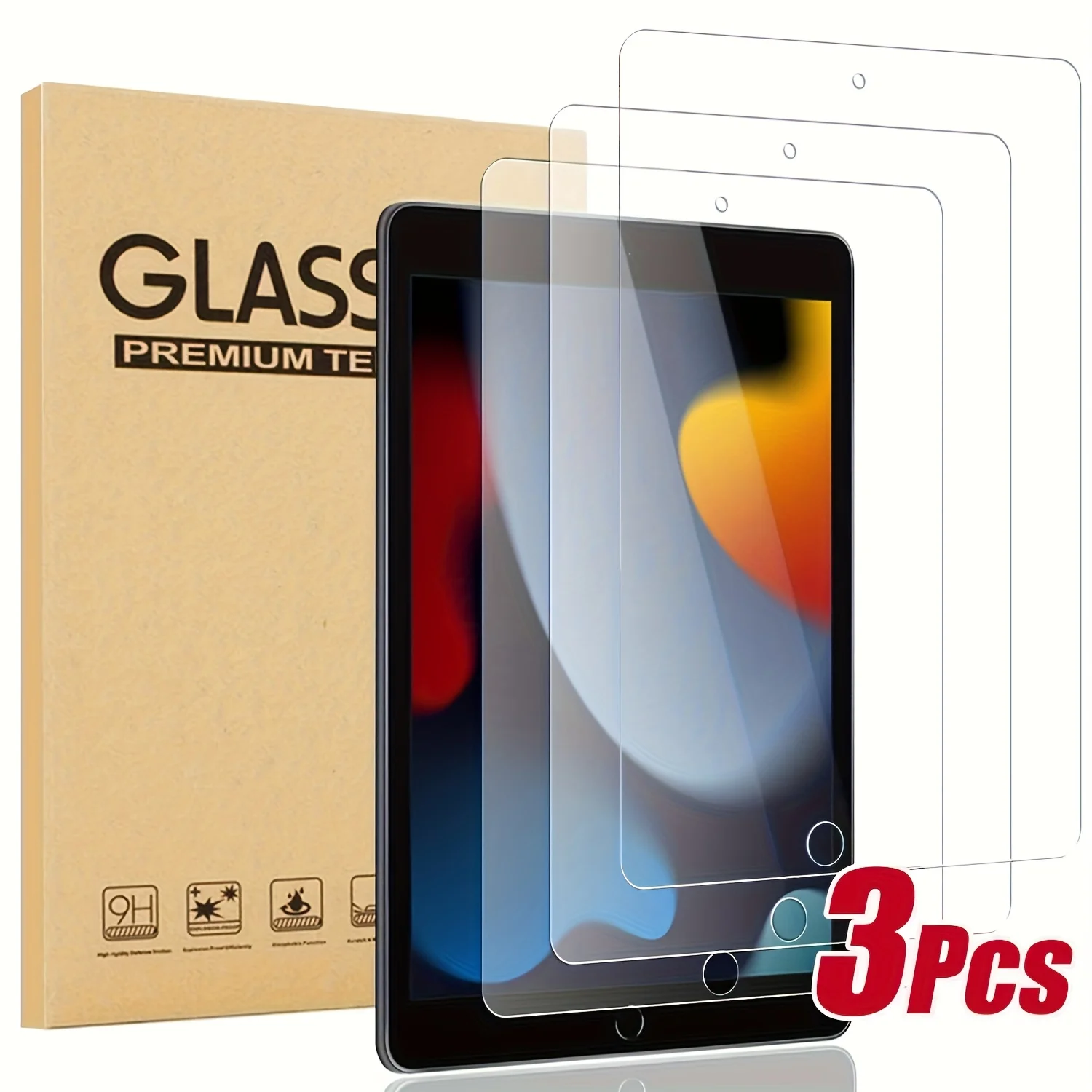 Paquete de 3 protectores de pantalla para iPad 9.ª, 8.ª y 7.ª generación de 10,2 pulgadas, 2021-2019, vidrio templado 9H HD transparente, antiarañazos, compatible con Apple Pencil