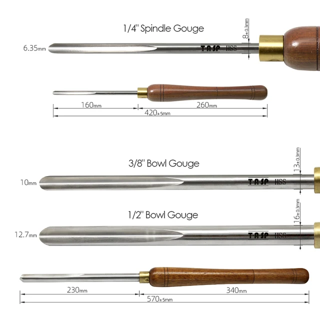 TASP Bowl Gouge HSS Woodturning Tools Set 1/2 3/8 1/4 Flute Woodworking  Spindle Roughing Turning Chisels for Wood Lathe Tools