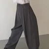 Men's Spring Season Japanese Style Casual Suit Pants Loose Fit Straight Leg Wide Leg Long Pants Luxury Draped Trousers Black 3