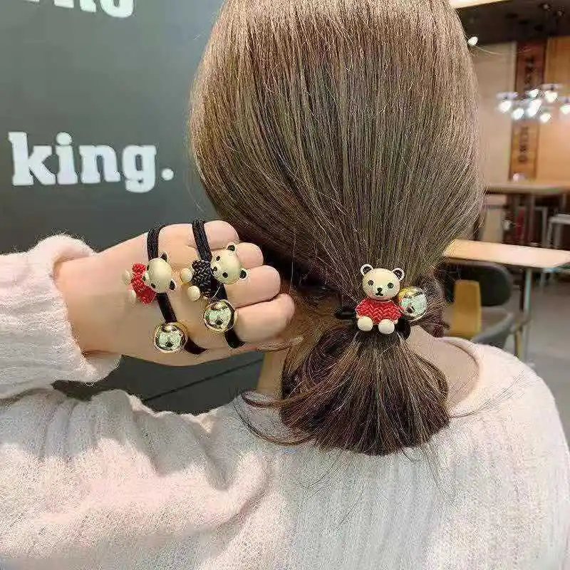 2Pcs/Lot Cartoon Bear Bunny Flower Head Rope For Women Girls Fashion Braids Hair Rope Temperament Ponytail Rubber Loop Holster 1pcs 2pcs style fashion lanyards for keychain id card pass mobile phone usb badge holder hang rope lariat lanyard