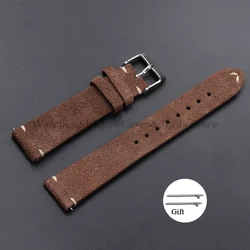 Vintage Genuine Suede Leather Handmade Quick Release Watch Strap Bracelet - 22mm (Dark Brown)