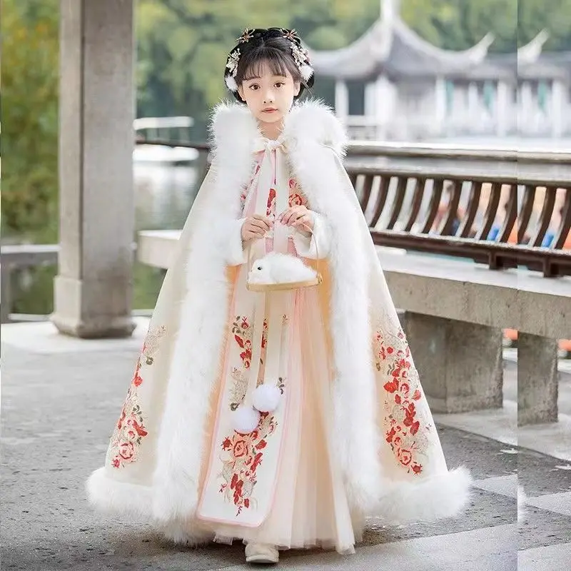 Hanfu Girl Autumn/Winter New Ancient Style Dress Little Girl Tang Dress Children's Super Immortal Ancient Dress Winter