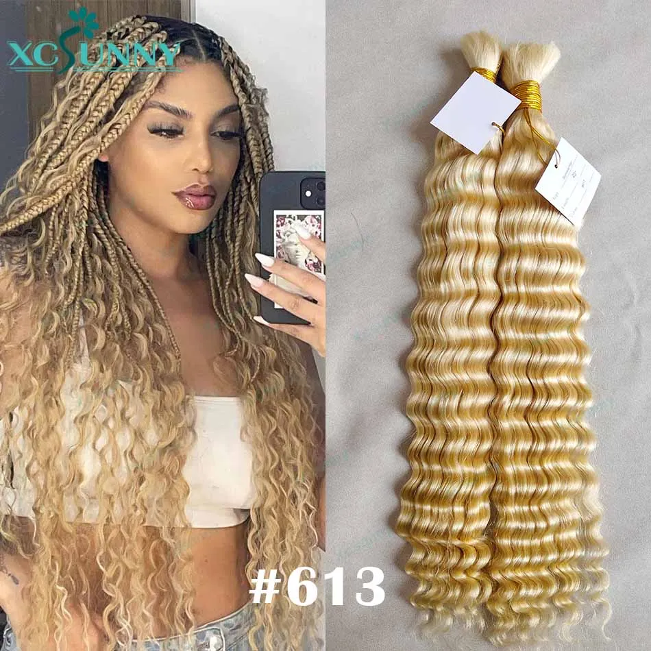Human Hair Extensions Human Hair Bundles Braiding Hair Extensions Human Braiding Hair Highlight Bulk Curly Human Hair For Braiding Blonde 613 27 Deep Wave Double Drawn Bulk Human Hair Bundles No Weft Boho Braids