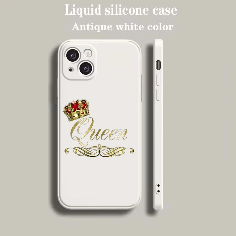 Beige Cartoon Crown King & Queen Couple Style Phone Case