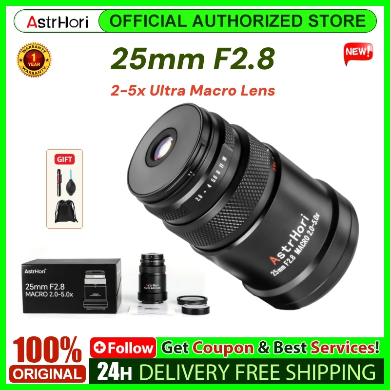 AstrHori 25mm F2.8 2X 5X 풀프레임 울트라 매크로 렌즈 ( E 마운트..