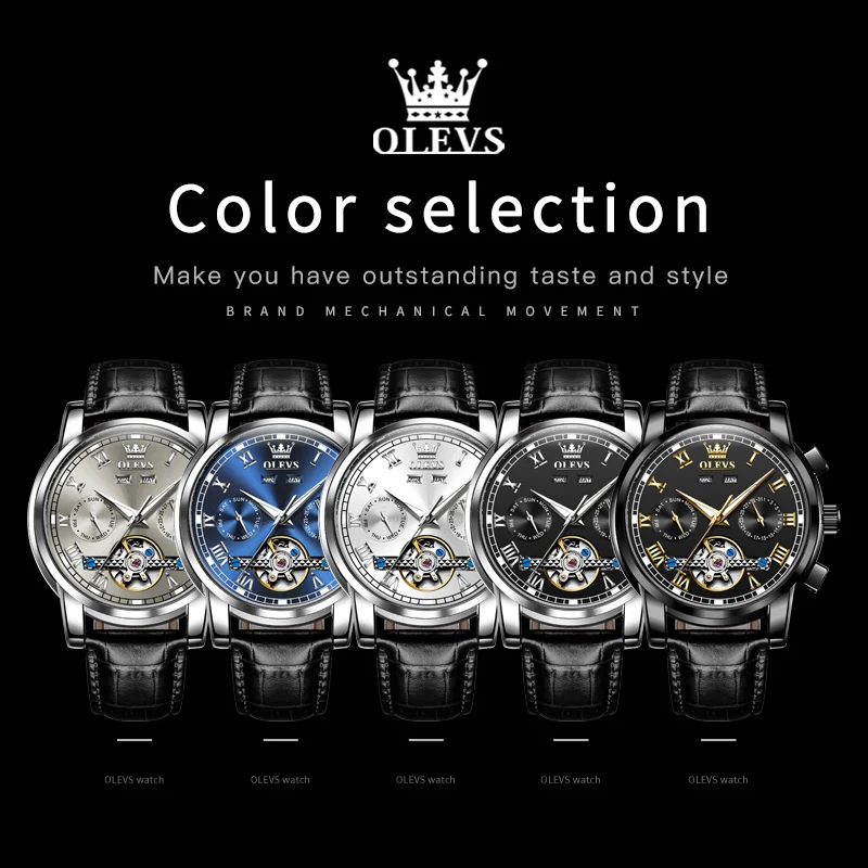 OLEVS 6607 Men's Watches Original Top Brand Classic Date Display Leather Strap Casual High Quality Stainless steel Wristwatches