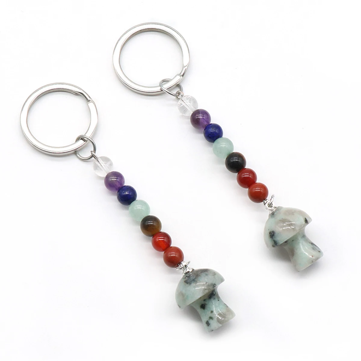 5 Stück Naturstein Pilz Schlüsselanhänger Mix Farbe Rosenquarz Amethyst Schlüsselanhänger Schmuck Heilgeist Zubehör 15x20mm – Detail 8
