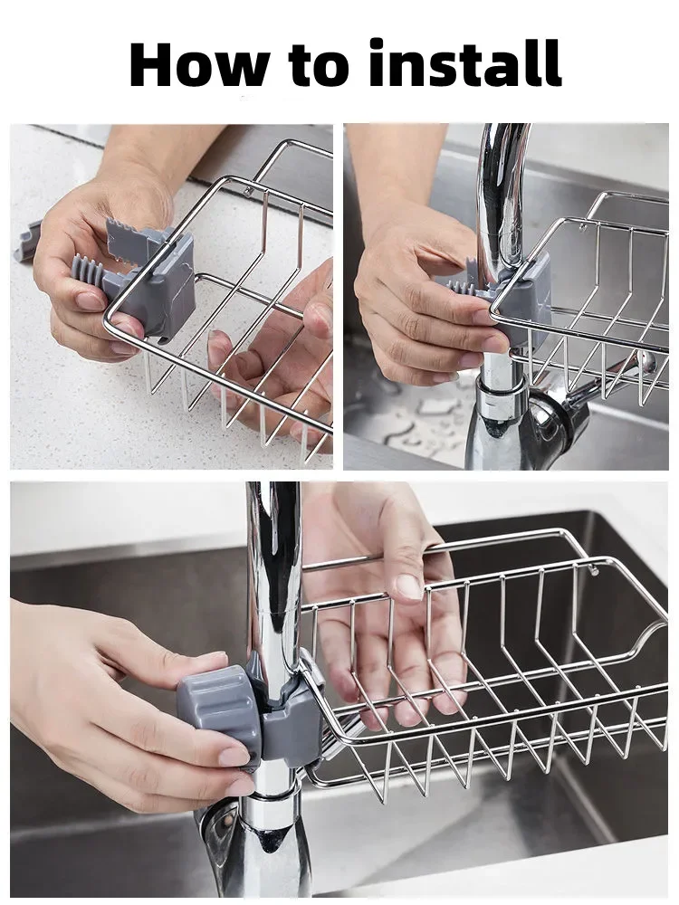 Description Picture 3 of itemKitchen Stainless Steel Sink Drain Rack Sponge Storage Faucet Holder Soap Drainer Towel Rack Shelf Organizer Kitchen Accessories