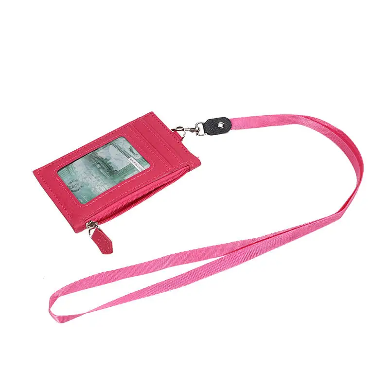 Card Holder with Lanyard PU Leather Card Cover for Women Men Bank Name Credit Card Holders Neck Strap Card Bus ID Holders