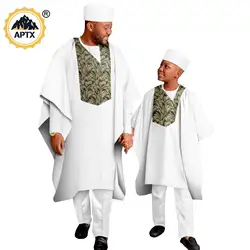 Agbada for Father and Son African Family Matching Clothes Dashiki Top and Pants Robes Hat Sets Men Outfits Wedding Suits 24F003