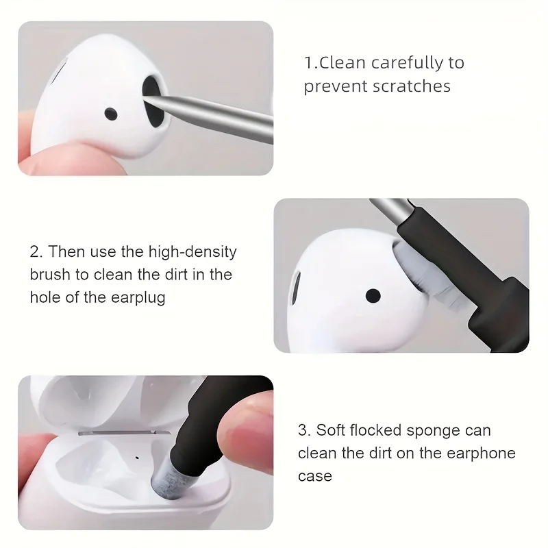 Earbuds Cleaning Pen Kit: 3-in-1 Multifunctional Cleaner with Soft Brush